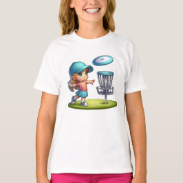 Niedlich Little Girl Disk Golf Cartoon T-Shirt