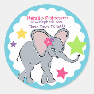 Niedlich Little Girl Elephant-Star-Adresse Runder Aufkleber