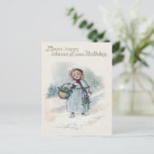 Niedlich Little Girl Holly Snow Evergreen Basket Postkarte (Stehend Vorderseite)