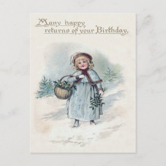 Niedlich Little Girl Holly Snow Evergreen Basket Postkarte (Vorderseite)