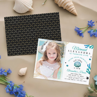 Niedlich Little Girl Mermaid Foto Geburtstagseinla Einladung