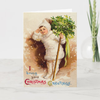 Niedlich Little Girl Mistletoe Snow Feiertagskarte