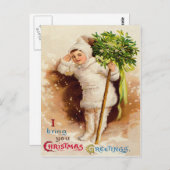 Niedlich Little Girl Mistletoe Snow Postkarte (Vorne/Hinten)