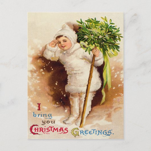 Niedlich Little Girl Mistletoe Snow Postkarte (Vorderseite)