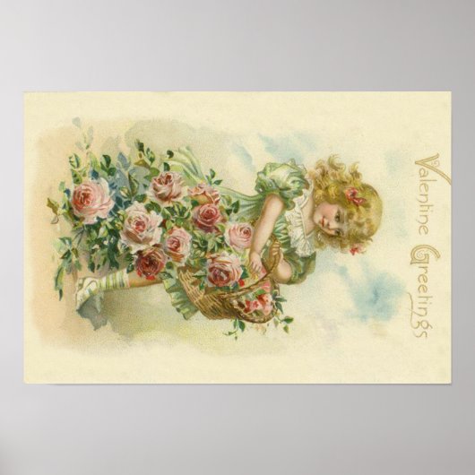 Niedlich Little Girl Pink Roses Poster (Vorne)