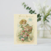 Niedlich Little Girl Pink Roses Postkarte (Stehend Vorderseite)