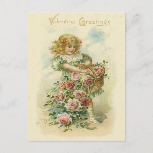 Niedlich Little Girl Pink Roses Postkarte (Vorderseite)