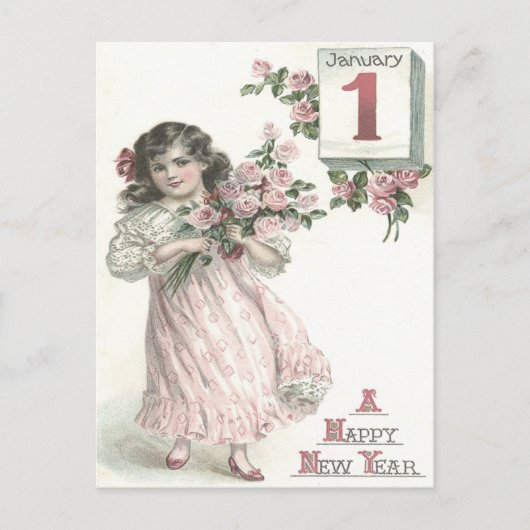 Niedlich Little Girl Rose Rose Bouquet Postkarte (Vorderseite)