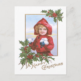 Niedlich Little Girl Snowballs Holly Postkarte