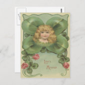 Niedlich Little Girl Vierblättriges Kleeblatt Blum Postkarte (Vorne/Hinten)