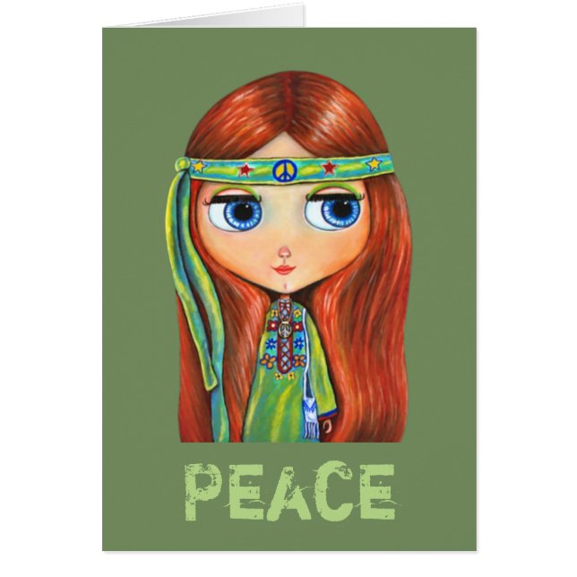 Niedlich Little Green Hippie Girl Peace Sign (Vorne)