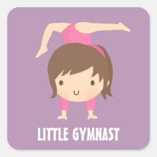 Niedlich Little Gymnast Girl Gymnastik Pose Quadratischer Aufkleber