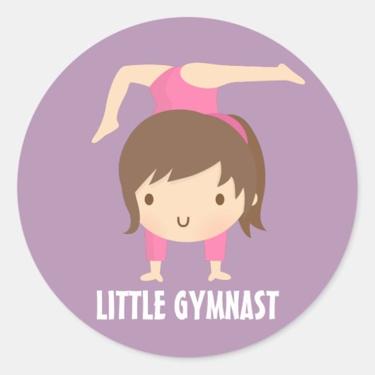 Niedlich Little Gymnast Girl Gymnastik Pose Runder Aufkleber (Vorderseite)
