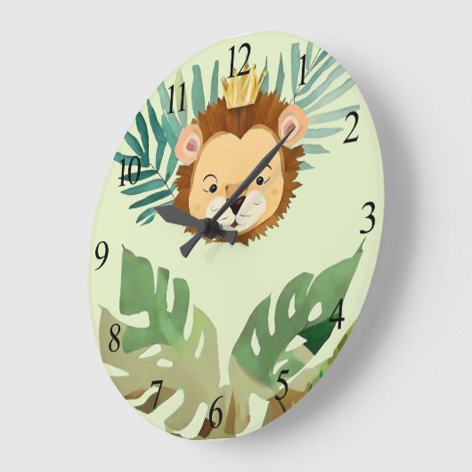 Niedlich Little Jungle Lion Birthday Große Wanduhr (Winkel)