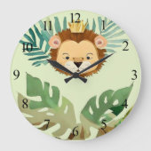 Niedlich Little Jungle Lion Birthday Große Wanduhr (Vorderseite)