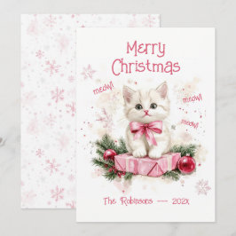 Niedlich Little Kitten Pink Weihnachtskarte Feiertagskarte