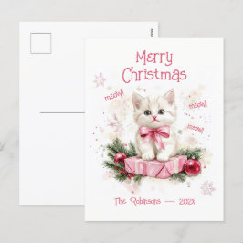 Niedlich Little Kitten Pink Weihnachtskarte Feiertagspostkarte