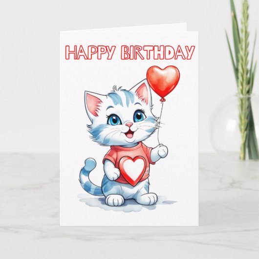 Niedlich Little Kitty Cat Happy Birthday Karte (Vorderseite)