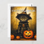 Niedlich Little Kitty Cat Hexe | Frohe Halloween Postkarte (Vorne/Hinten)