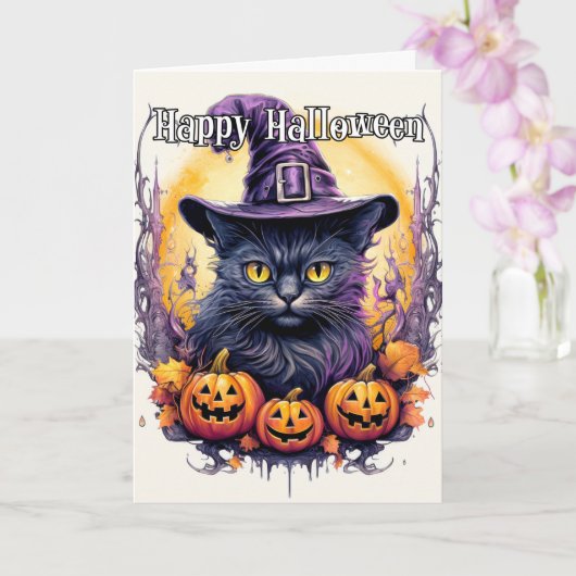 Niedlich Little Kitty Cat Hexe | Halloween Karte (Orchidee)