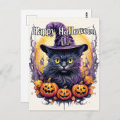Niedlich Little Kitty Cat Hexe | Halloween Postkarte (Vorne/Hinten)
