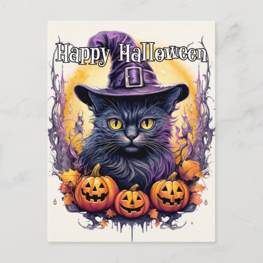 Niedlich Little Kitty Cat Hexe | Halloween Postkarte (Vorderseite)