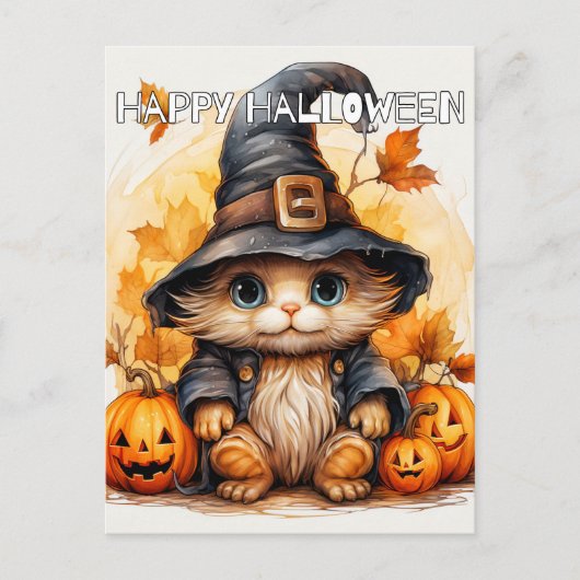 Niedlich Little Kitty Cat Hexe Postkarte (Vorderseite)