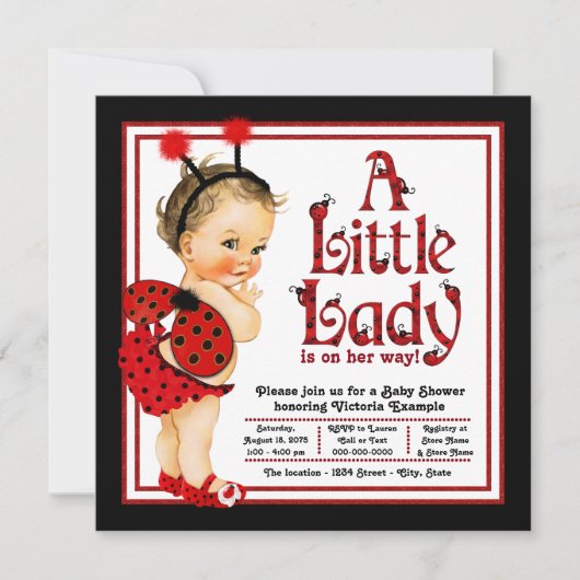 Niedlich Little Lady Red Ladybug Babydusche Einladung (Vorderseite)