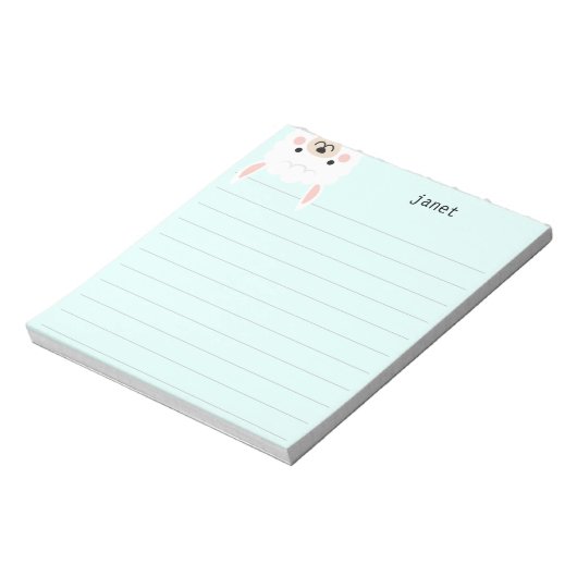 Niedlich Little Llama Mint Green Personalisiert Li Notizblock (Rotiert)