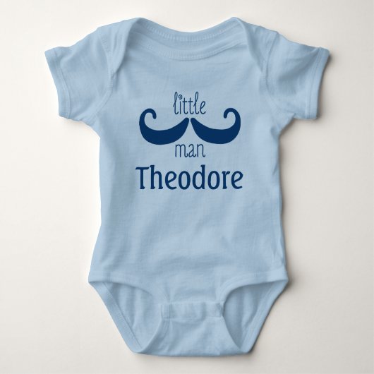 Niedlich Little Man Mustache Blue Baby Strampler (Vorderseite)