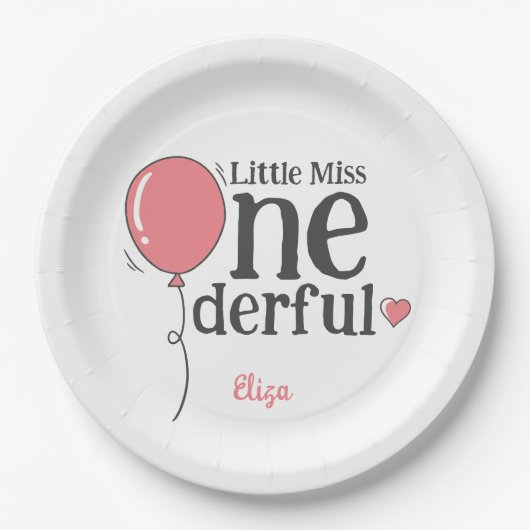 Niedlich Little Miss Onederful Pink Custom Pappteller (Vorderseite)