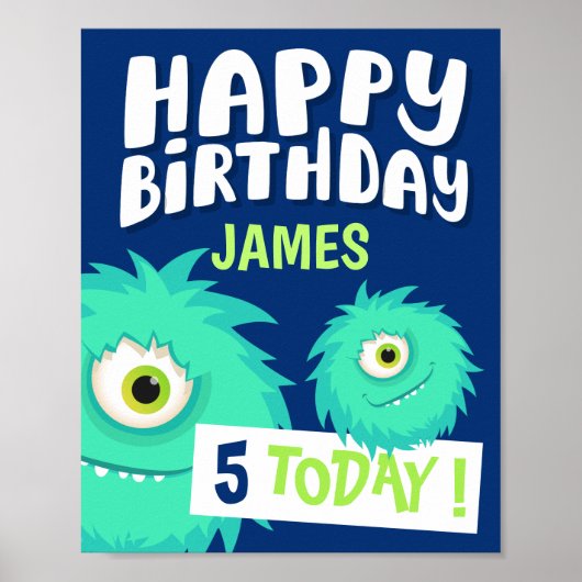 Niedlich Little Monster Blue Poster (Vorne)