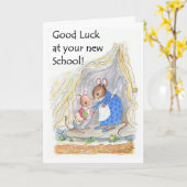 Niedlich Little Mouse Viel Glück Neue Schule Karte (Gelbe Blume)