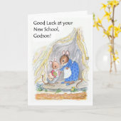 Niedlich Little Mouse Viel Glück New School Godson Karte (Gelbe Blume)