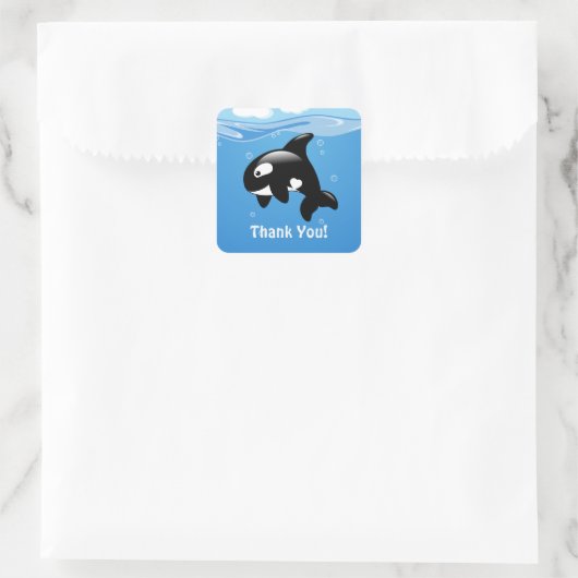 Niedlich Little Orca Whale Vielen Dank Quadratischer Aufkleber (Tasche)