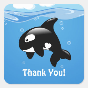 Niedlich Little Orca Whale Vielen Dank Quadratischer Aufkleber