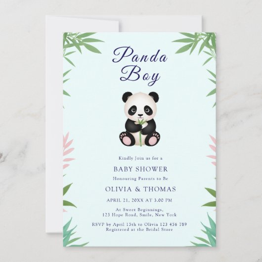 Niedlich Little Panda Boy Baby Dusche Einladung (Vorderseite)