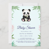 Niedlich Little Panda Greenery Babydusche Einladung (Vorderseite)