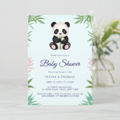 Niedlich Little Panda Greenery Babydusche Einladung (Stehend Vorderseite)