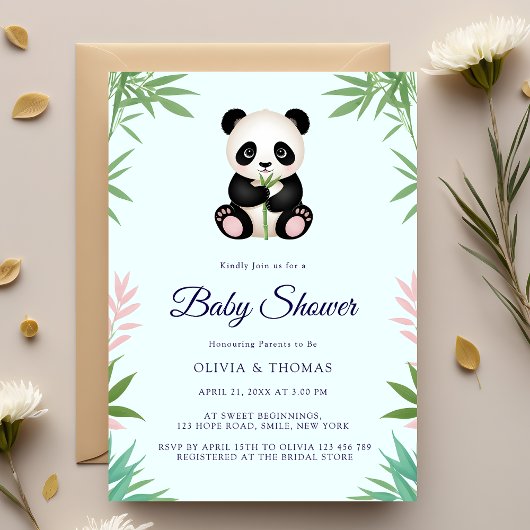 Niedlich Little Panda Greenery Babydusche Einladung
