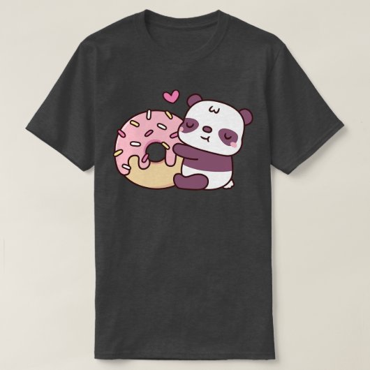 Niedlich Little Panda Hugging Doughnut T-Shirt (Design vorne)