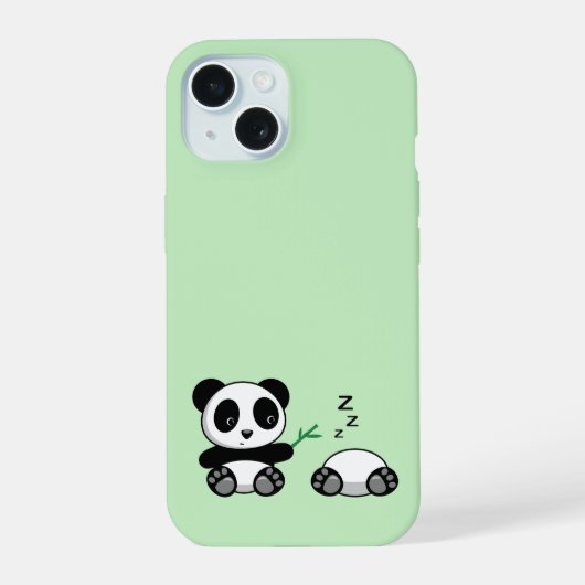 Niedlich Little Pandas auf Green iPhone 15 Hülle (Rückseite)