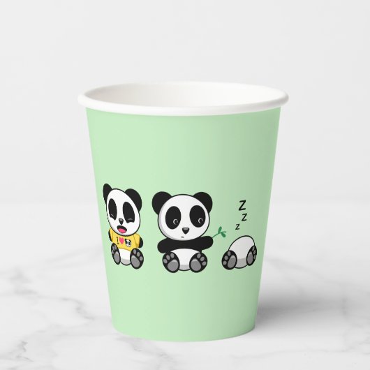 Niedlich Little Pandas auf Green Pappbecher (Vorderseite)