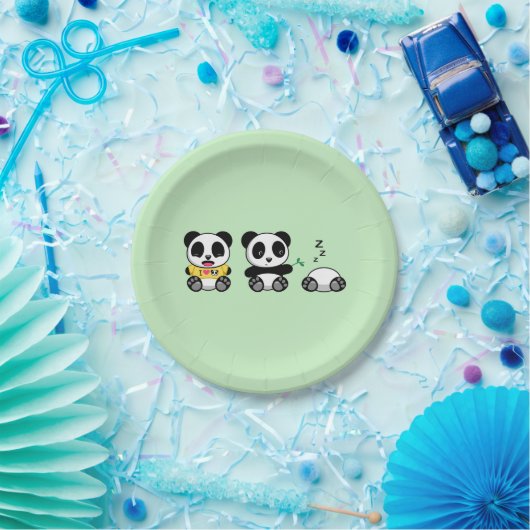 Niedlich Little Pandas auf Green Pappteller (Party)