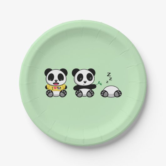 Niedlich Little Pandas auf Green Pappteller (Vorderseite)