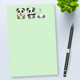 Niedlich Little Pandas auf Green Post-it Klebezettel