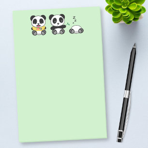 Niedlich Little Pandas auf Green Post-it Klebezettel