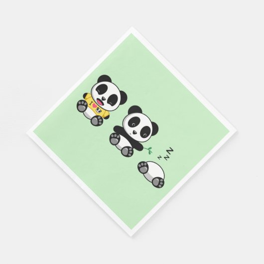 Niedlich Little Pandas auf Green Serviette (Ecke)