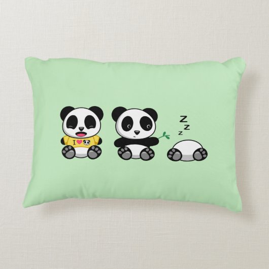 Niedlich Little Pandas auf Green Zierkissen (Rückseite)