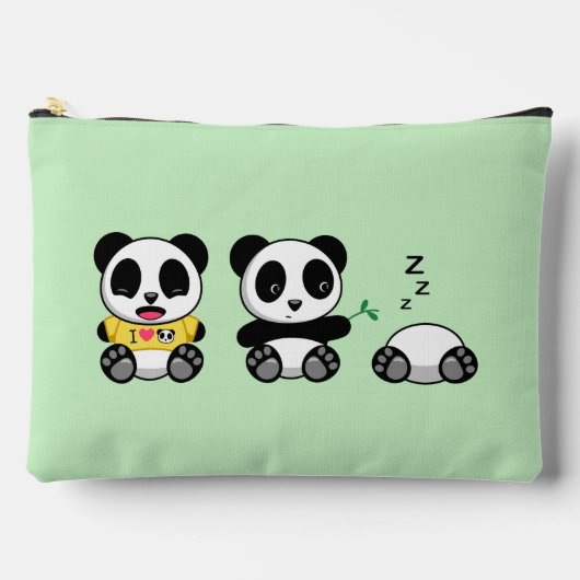 Niedlich Little Pandas auf Green Zubehörtasche (Vorderseite)